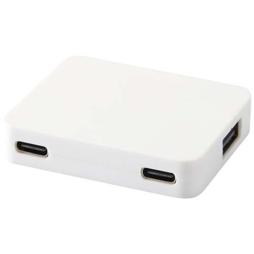 Gaia 4 Port USB Hub mit USB-A- und Typ-C-Ausgang und zwei Eingängen aus recyceltem Kunststoff