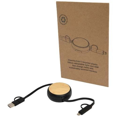 Chechia 100cm 5-in-1 Kabel aus recyceltem Kunststoff, einziehbar, für Datenübertragung und 45W Schne