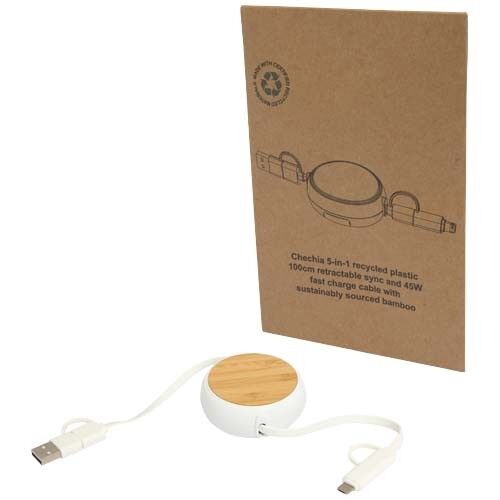 Chechia 100cm 5-in-1 Kabel aus recyceltem Kunststoff, einziehbar, für Datenübertragung und 45W Schne